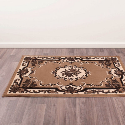 Beige Traditional Bordered Floral Rug Easy To Clean Dining Room-100Cm X 150Cm - image 1