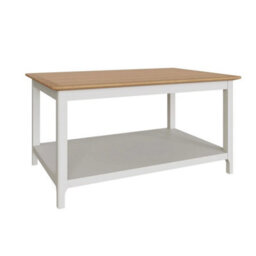 Linen Cream Coffee Table Oak Veneer Top With Storage Shelf Furniture - thumbnail 5