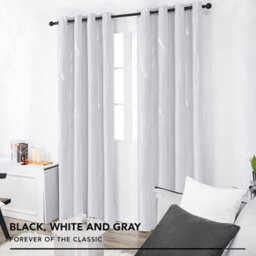 Deconovo Curtains 46 X 54 Inch Line Foil Printed Blackout Curtains Thermal Eyelet Curtains For Living Room Silver Grey 1 Pair - thumbnail 2