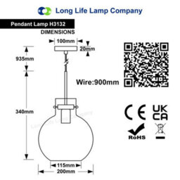 Long Life Lamps Company Modern Clear Glass Globe Ceiling Pendant Light Ball Lamp Shade H3132 - thumbnail 2