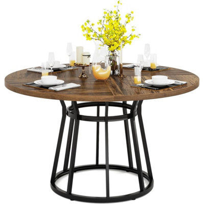 Round Dining Table For 4 People, 120Cm Circle Kitchen Table With Metal Base - image 1