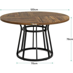 Round Dining Table For 4 People, 120Cm Circle Kitchen Table With Metal Base - thumbnail 2