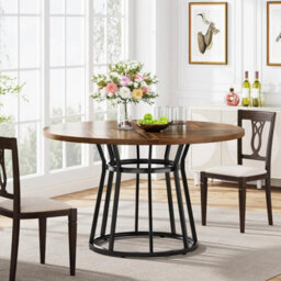 Round Dining Table For 4 People, 120Cm Circle Kitchen Table With Metal Base - thumbnail 3