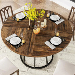 Round Dining Table For 4 People, 120Cm Circle Kitchen Table With Metal Base - thumbnail 6