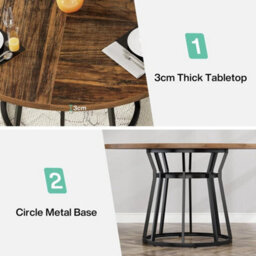 Round Dining Table For 4 People, 120Cm Circle Kitchen Table With Metal Base - thumbnail 5
