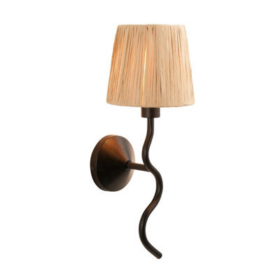 Luminosa Lighting Luminosa Wriggle Wall Lamp With Shade Matt Black, Natural Raffia, 1X E14 - image 1