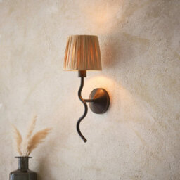 Luminosa Lighting Luminosa Wriggle Wall Lamp With Shade Matt Black, Natural Raffia, 1X E14 - thumbnail 3