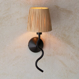 Luminosa Lighting Luminosa Wriggle Wall Lamp With Shade Matt Black, Natural Raffia, 1X E14 - thumbnail 4