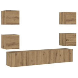 Berkfield Wall Mounted Tv Cabinets 6 Pcs Artisan Oak Engineered Wood - thumbnail 2