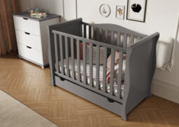 VICULII Willow Sleigh Mini Cot Bed Grey With Drawer And Mattress