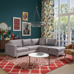 Orlando Velvet Upholstered Corner Sofa With Metal Legs Decorative Cushions Included 2355X212X85Cm Light Grey Right - thumbnail 1