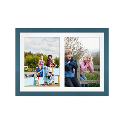 AK Frames 20X14 Navy Blue Modern Multi Photo Frame With White Mount - Holds 2 Apertures (2X) A4 Photos - image 1