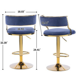 Set Of 2 Blue Corduroy Bar Stools Gas Lift Breakfast Kitchen Bar Paded Chairs - thumbnail 2