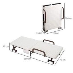 Folding Bed With Mattress & Wheels, Adjustable Backrest Guest, White - thumbnail 2