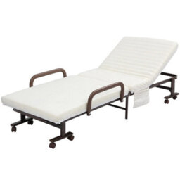 Folding Bed With Mattress & Wheels, Adjustable Backrest Guest, White - thumbnail 1