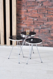Nest Of 3 Black Tables With Silver Metal Pipe Legs