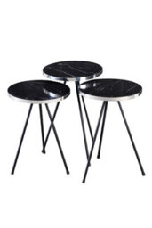 Nest Of 3 Black Tables With Silver Metal Pipe Legs - thumbnail 3