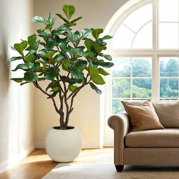 Xample Artificial 8Ft Fig Tree With Lifelike Leaves & Hand-Painted Trunk In Artisan Planter Large Indoor Faux Potted Plant Décor - thumbnail 3