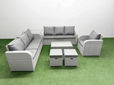 Fimous 9 Seater Poly Rattan Outdoor Garden Furniture Sofa Set 3 Seater Sofa Stools Side Table Light Grey - image 1