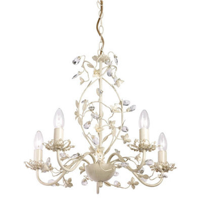 Luminosa Lighting Luminosa Lullaby 5 Light Multi Arm Ceiling Pendant Flower Design Cream With Brushed Gold, Pearl Effect Acrylic, E14