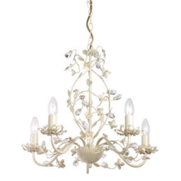 Luminosa Lighting Luminosa Lullaby 5 Light Multi Arm Ceiling Pendant Flower Design Cream With Brushed Gold, Pearl Effect Acrylic, E14