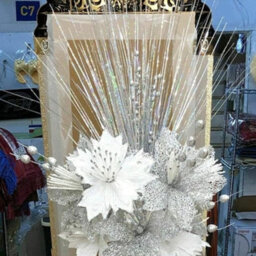 Biznest Artificial Bunch Of Flowers Silver White Bouquet Christmas Wedding Party Home Decorative