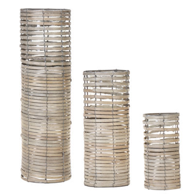 Beliani Set Of 3 Candle Holders Rovare Poplar Wood 60/39/25 Cm Grey - image 1