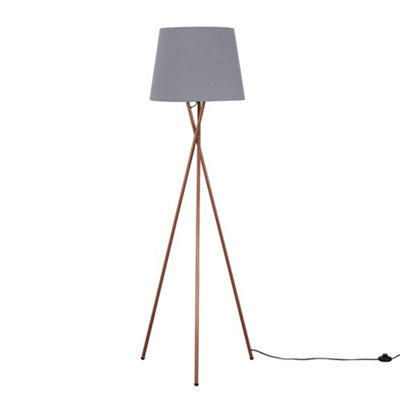 Valuelights Camden Copper Tripod Floor Lamp With Grey Tapered Shade - image 1