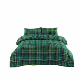 Thermal Flannelette Tartan Duvet Cover Set Warm Brushed Cotton Bedding Green - thumbnail 3