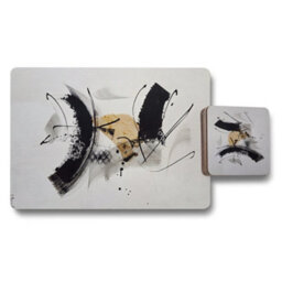 Benjamin Tate Design Abstract Black Gold Placemat And Coaster Set With Wood Base And Premium Print Artwork Limited Edition - thumbnail 1