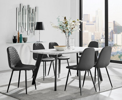 Furniturebox Andria Black Leg Marble Effect Dining Table And  6 Black Corona Black Leg Chairs - image 1