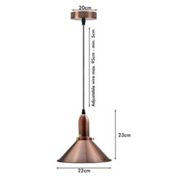 Retro Copper Hanging Pendant Industrial Light Metal Cone Shape Shade Indoor Chandelier Fitting - thumbnail 6