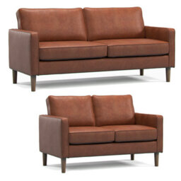 Furnishings For Less UK Bexhill Tan  Faux Leather  Boxed Arm Sofa Suite 3 + 2 Sofas - thumbnail 1