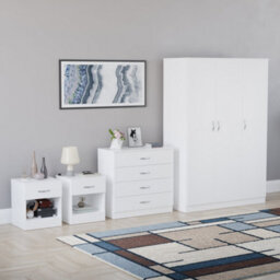 Lassic Vida Designs Riano 4 Piece Bedroom Set (1 Drawer Bedside Chest, 4 Drawer Chest, 3 Door Wardrobe), White - thumbnail 6