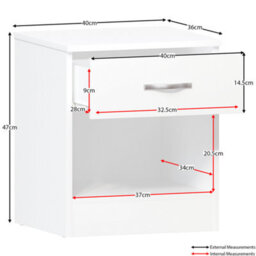 Lassic Vida Designs Riano 4 Piece Bedroom Set (1 Drawer Bedside Chest, 4 Drawer Chest, 3 Door Wardrobe), White - thumbnail 5