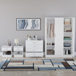 Lassic Vida Designs Riano 4 Piece Bedroom Set (1 Drawer Bedside Chest, 4 Drawer Chest, 3 Door Wardrobe), White - thumbnail 2
