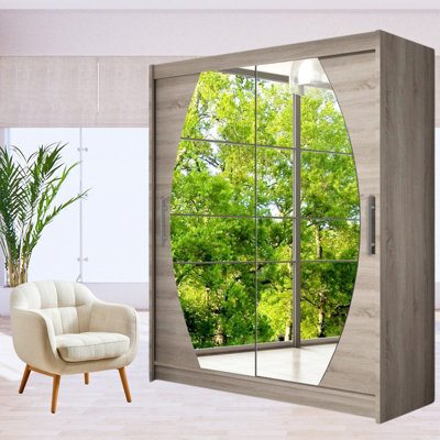 Westa Viii 150Cm Sliding Door Wardrobe With Modern Mirror Design Truffle - image 1