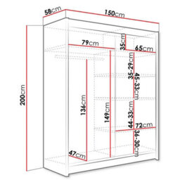 Westa Viii 150Cm Sliding Door Wardrobe With Modern Mirror Design Truffle - thumbnail 3