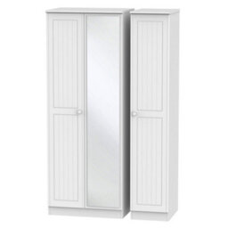 Vittoria Ready Assembled Contemporary Matt White Tall Triple Wardrobe With 1 Mirror Door (H)1970mm (W)1110mm (D)530mm - thumbnail 1