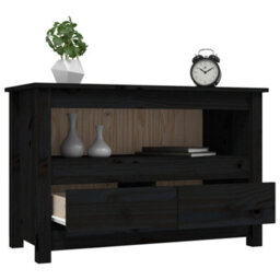 Berkfield Modern Tv Cabinet Black 79X35X52 Cm Solid Wood Pine - thumbnail 5