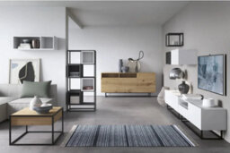 Arte Arthauss Modern Metal Bookcase H1440mm W660mm D350mm, Black Frame, White & Natural Cube Shelves, High Storage Solution - thumbnail 2