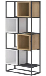 Arte Arthauss Modern Metal Bookcase H1440mm W660mm D350mm, Black Frame, White & Natural Cube Shelves, High Storage Solution