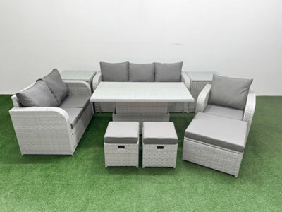 Fimous Pe Wicker 9 Seater Outdoor Rattan Furniture Sofa Sets Adjustable Lifting Dining Or Coffee Table Stool 2 Side Table - image 1