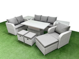 Fimous Pe Wicker 9 Seater Outdoor Rattan Furniture Sofa Sets Adjustable Lifting Dining Or Coffee Table Stool 2 Side Table - thumbnail 2