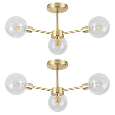 First Choice Lighting Set Of 2 Toner - Satin Brass With Globes 3 Light Flush Ceiling Lights - image 1