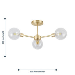 First Choice Lighting Set Of 2 Toner - Satin Brass With Globes 3 Light Flush Ceiling Lights - thumbnail 7