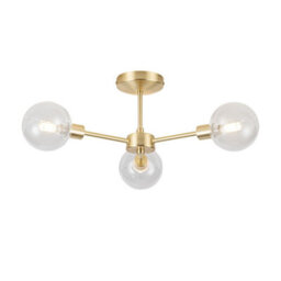 First Choice Lighting Set Of 2 Toner - Satin Brass With Globes 3 Light Flush Ceiling Lights - thumbnail 3