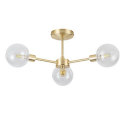 First Choice Lighting Set Of 2 Toner - Satin Brass With Globes 3 Light Flush Ceiling Lights - thumbnail 2