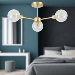 First Choice Lighting Set Of 2 Toner - Satin Brass With Globes 3 Light Flush Ceiling Lights - thumbnail 5