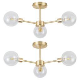 First Choice Lighting Set Of 2 Toner - Satin Brass With Globes 3 Light Flush Ceiling Lights - thumbnail 1
